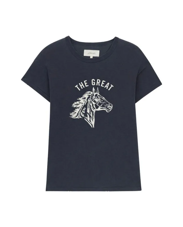 Tops Women039s The Great The Boxy Crew Washed Navy With Cream Bronco Graphic