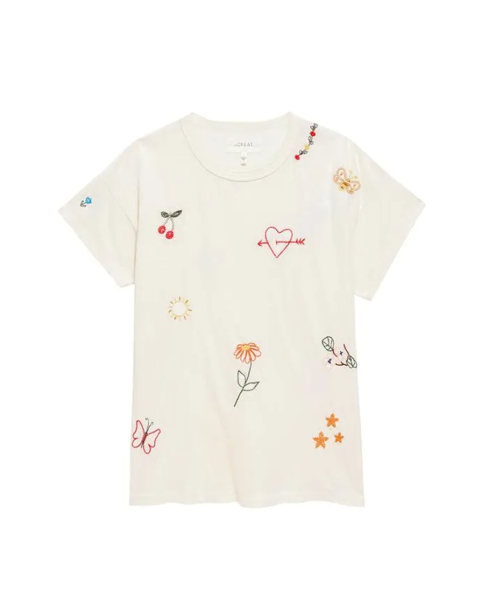 Tops Women039s The Great The Boxy Crew Washed White With Embroidery