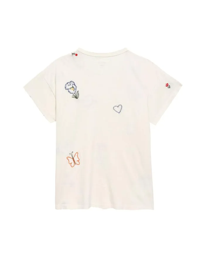 Tops Women039s The Great The Boxy Crew Washed White With Embroidery