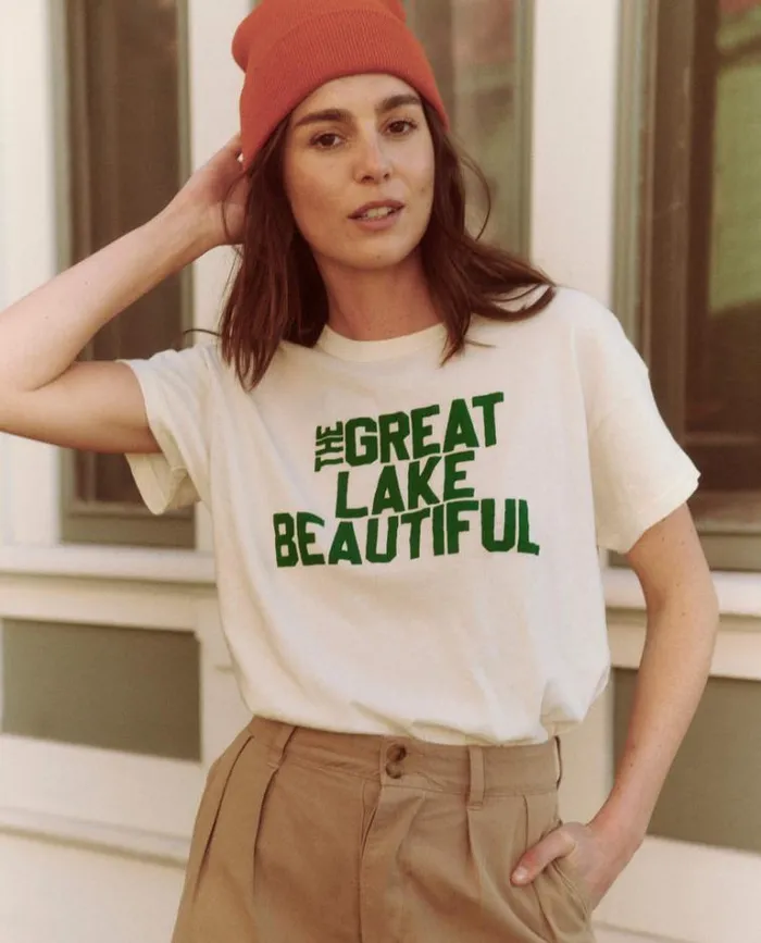 Tops Women039s The Great The Boxy Crew Washed White With The Great Lake Beautiful Graphic