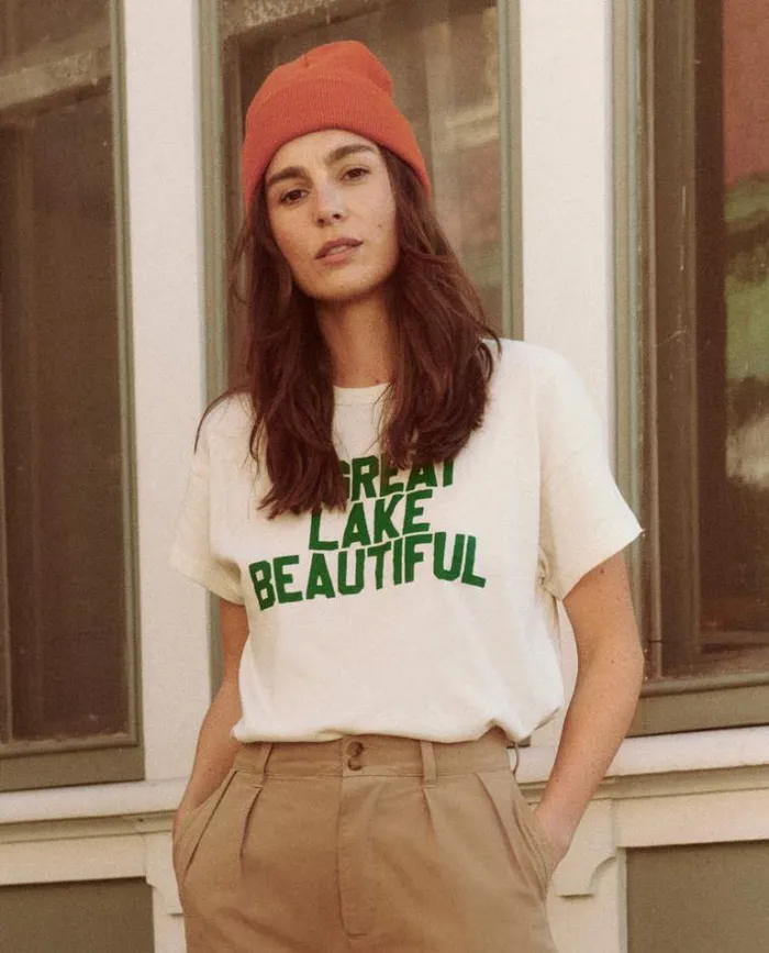 Tops Women039s The Great The Boxy Crew Washed White With The Great Lake Beautiful Graphic