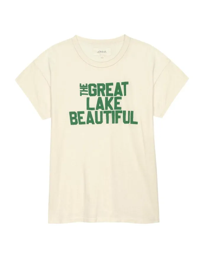 Tops Women039s The Great The Boxy Crew Washed White With The Great Lake Beautiful Graphic