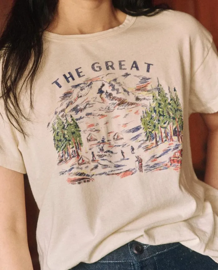 Tops Women039s The Great The Boxy Crew Washed White With Woodsy Trail Graphic