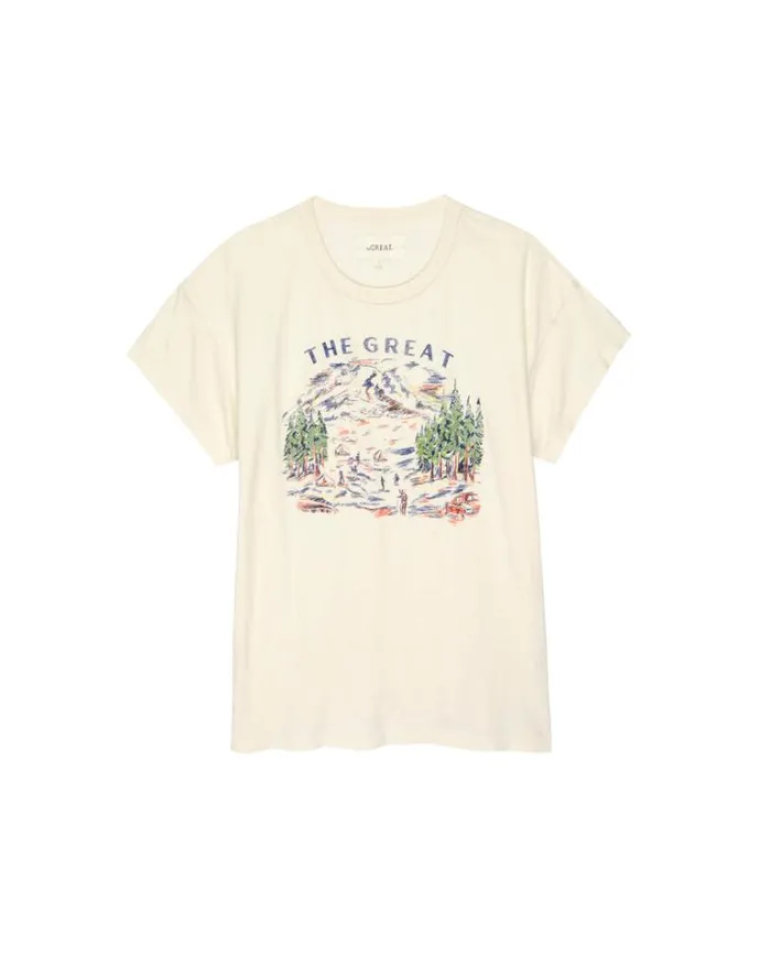 Tops Women039s The Great The Boxy Crew Washed White With Woodsy Trail Graphic
