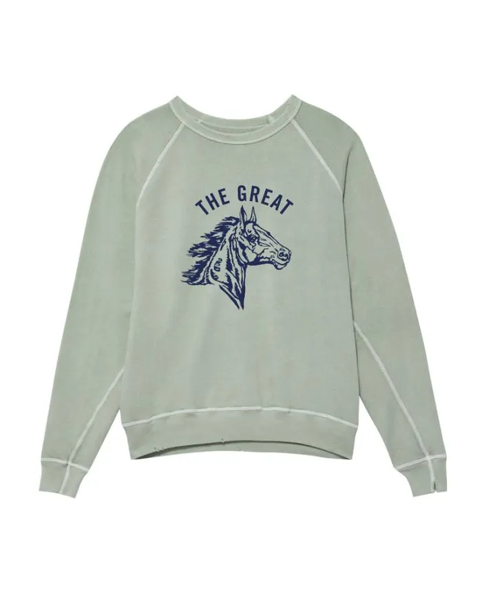 Tops Women039s The Great The College Sweatshirt Seafoam With Navy Bronco Graphic