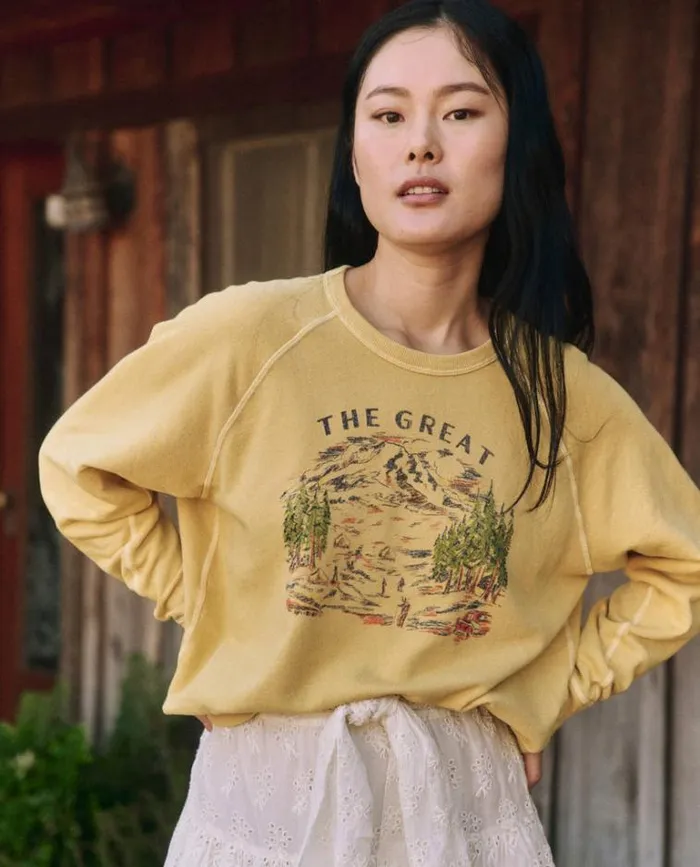 Tops Women039s The Great The College Sweatshirt Straw With Woodsy Trail Graphic