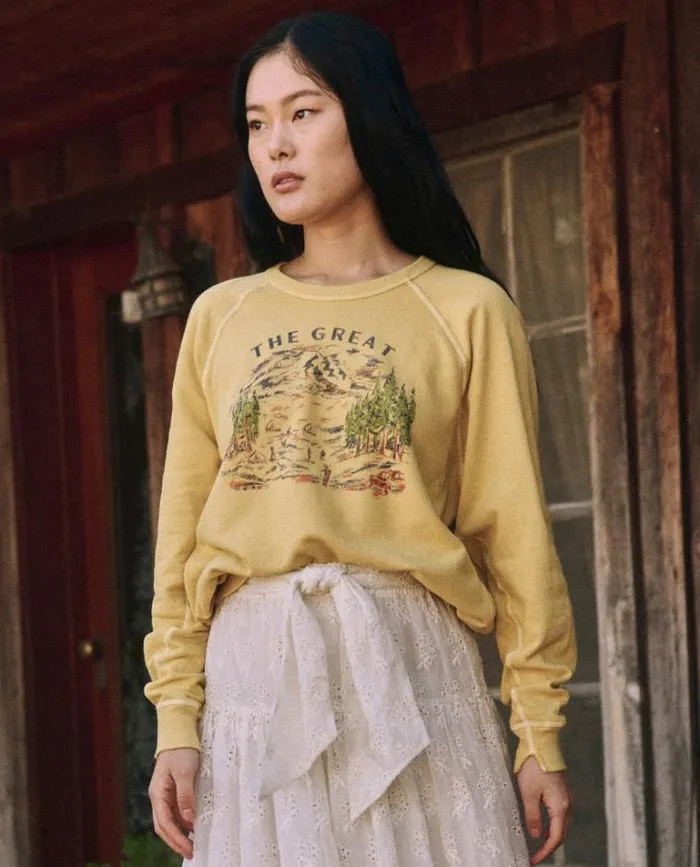 Tops Women039s The Great The College Sweatshirt Straw With Woodsy Trail Graphic