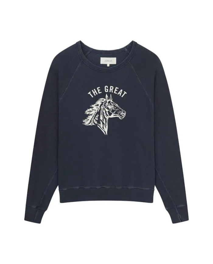 Tops Women039s The Great The College Sweatshirt Washed Navy With Cream Bronco Graphic