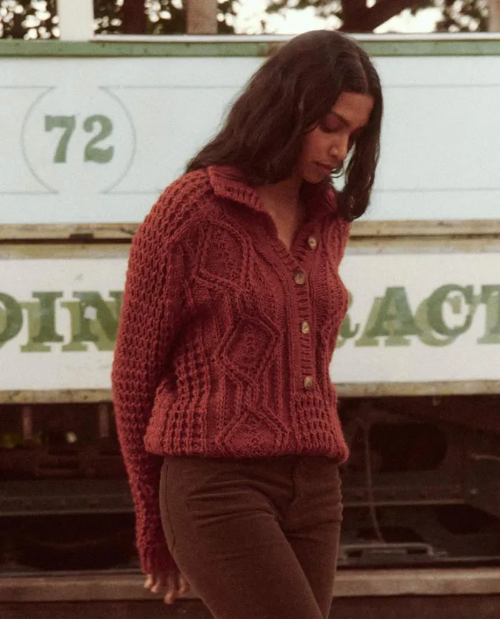 Tops Women039s The Great The Cozy Cable Pullover Strawberry Jam