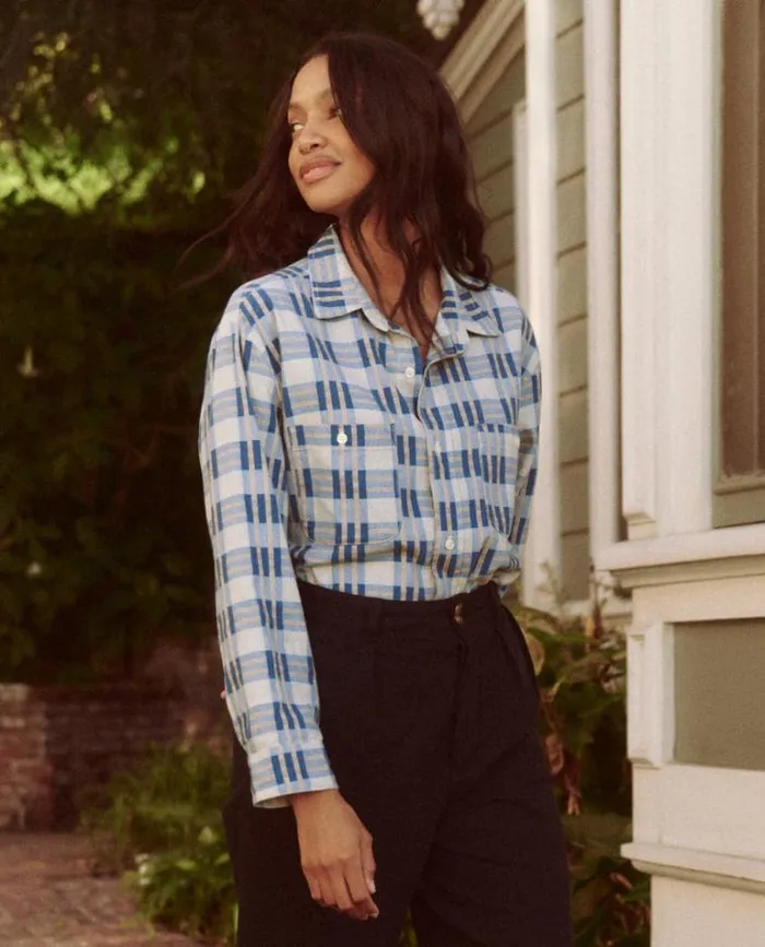 Tops Women039s The Great The Harbor Shirt Bright Blue Pioneer Plaid