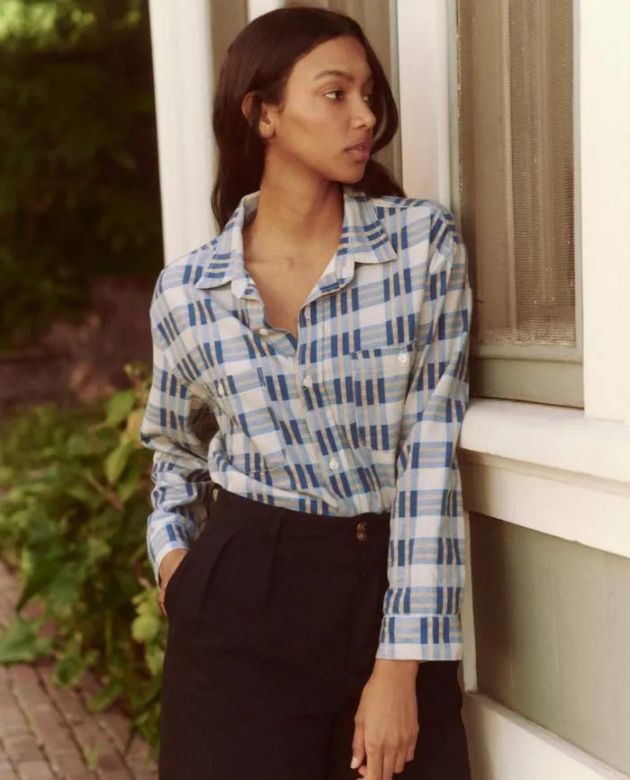 Tops Women039s The Great The Harbor Shirt Bright Blue Pioneer Plaid