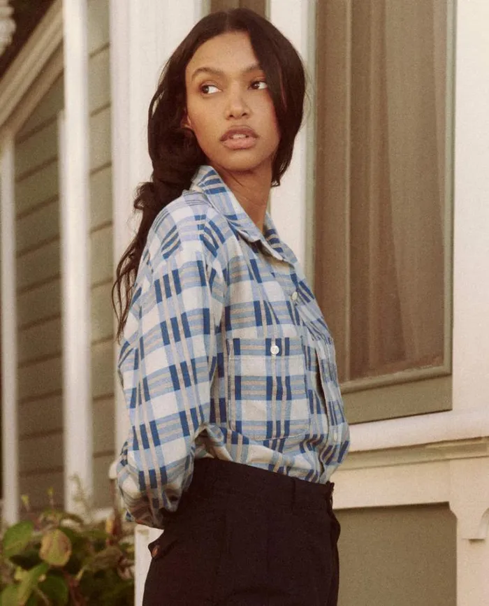 Tops Women039s The Great The Harbor Shirt Bright Blue Pioneer Plaid