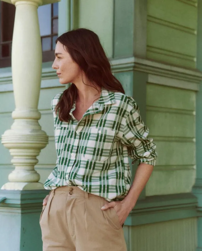Tops Women039s The Great The Harbor Shirt Bright Green Pioneer Plaid