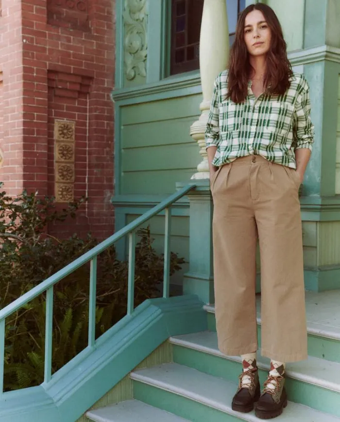 Tops Women039s The Great The Harbor Shirt Bright Green Pioneer Plaid