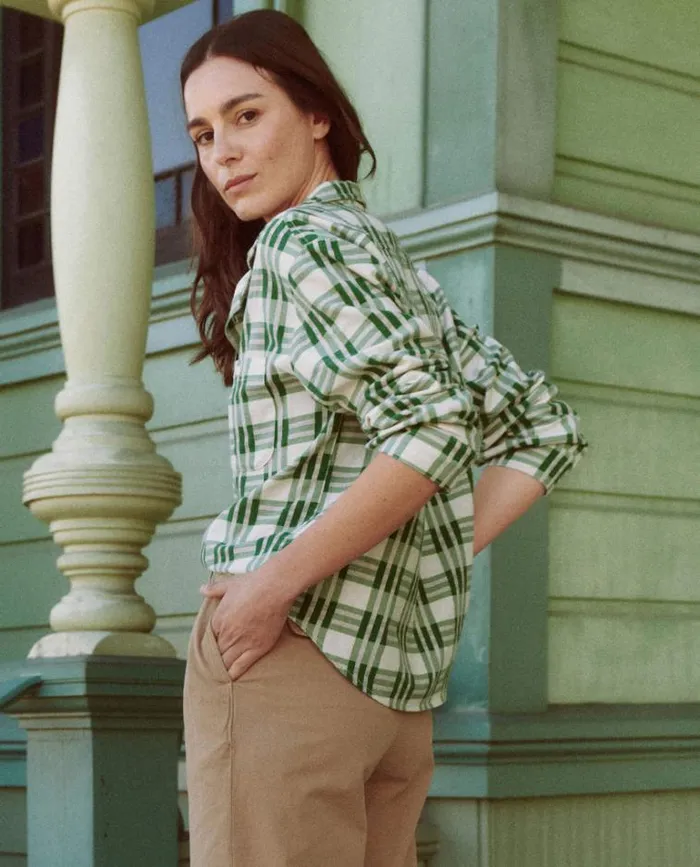 Tops Women039s The Great The Harbor Shirt Bright Green Pioneer Plaid