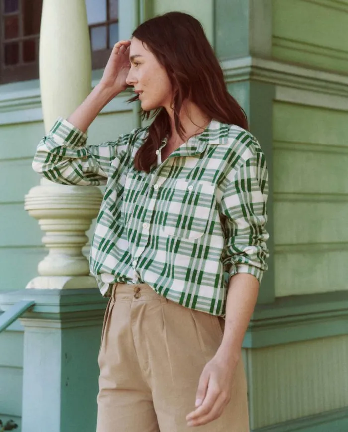 Tops Women039s The Great The Harbor Shirt Bright Green Pioneer Plaid