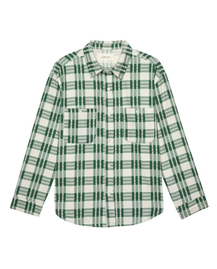 Tops Women039s The Great The Harbor Shirt Bright Green Pioneer Plaid