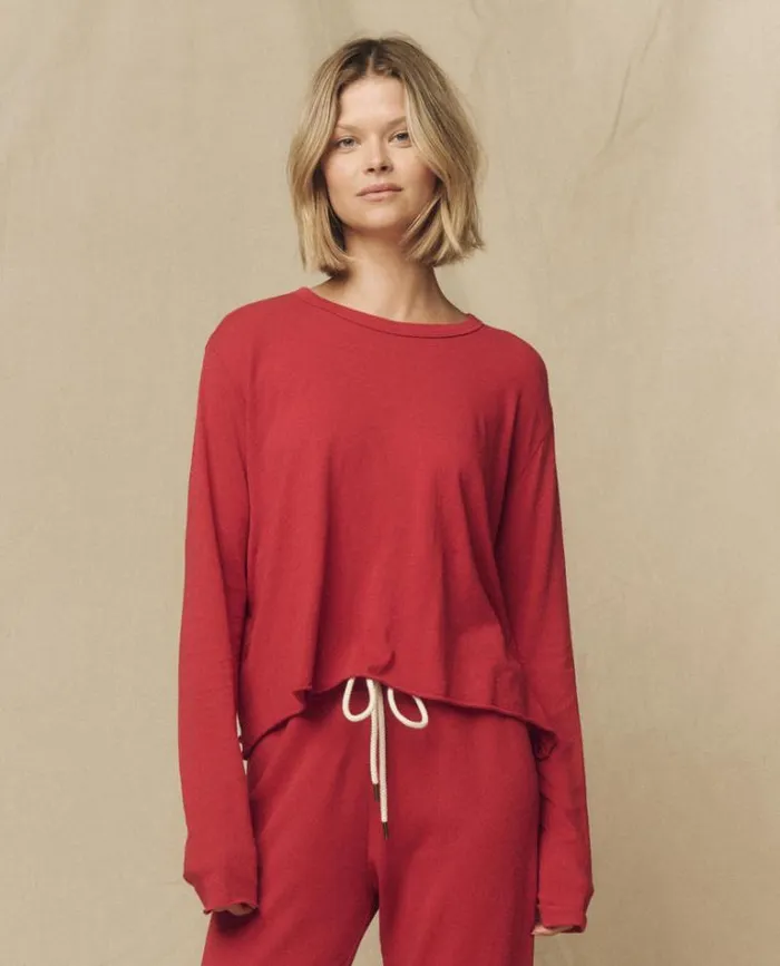 Tops Women039s The Great The Long Sleeve Crop Tee Gemstone