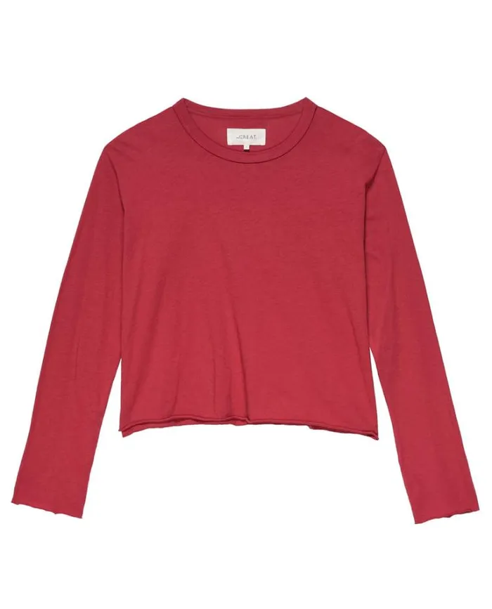 Tops Women039s The Great The Long Sleeve Crop Tee Gemstone