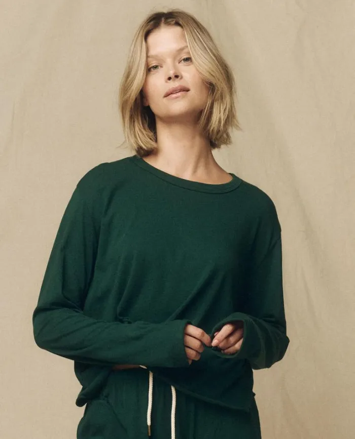 Tops Women039s The Great The Long Sleeve Crop Tee Green Grove