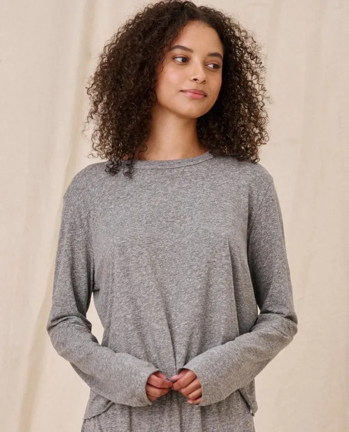 Tops Women039s The Great The Long Sleeve Crop Tee Heather Grey