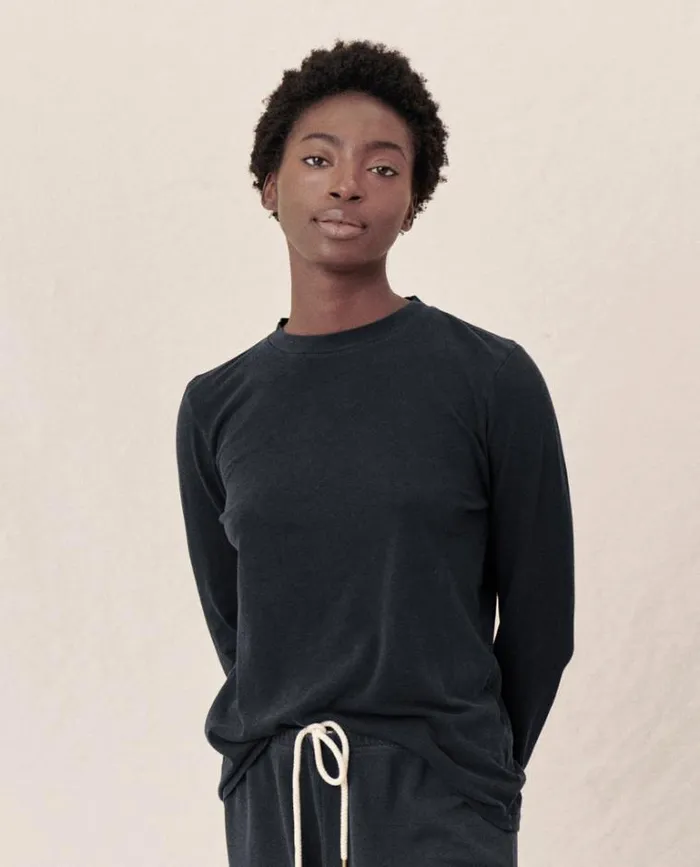 Tops Women039s The Great The Long Sleeve Slim Tee Almost Black