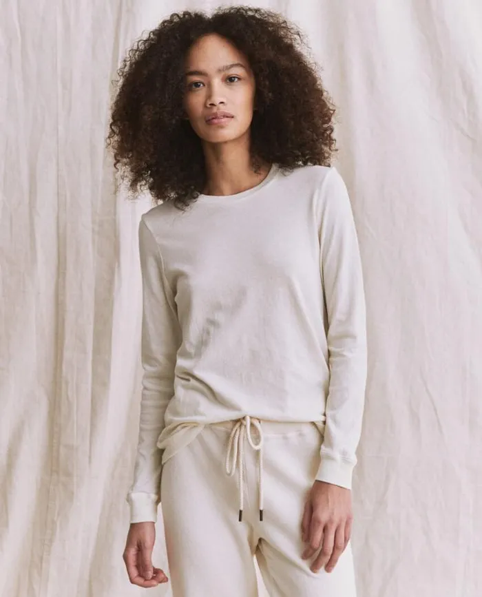 Tops Women039s The Great The Long Sleeve Slim Tee Washed White