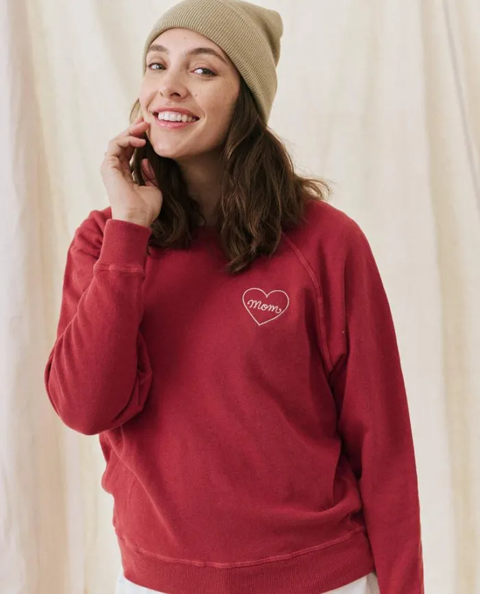 Tops Women039s The Great The Mom Embroidered College Sweatshirt Strawberry Tart With Cream