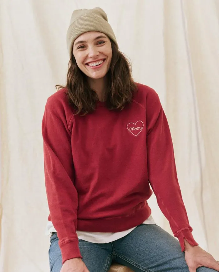 Tops Women039s The Great The Mom Embroidered College Sweatshirt Strawberry Tart With Cream