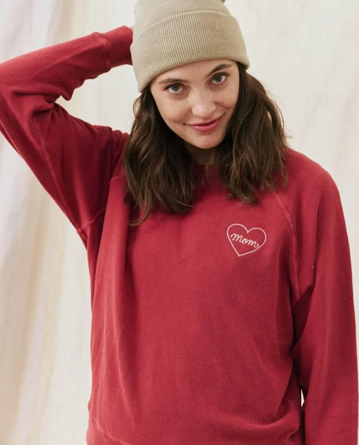 Tops Women039s The Great The Mom Embroidered College Sweatshirt Strawberry Tart With Cream