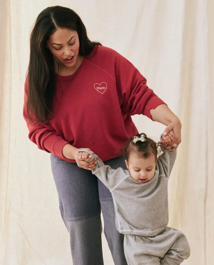 Tops Women039s The Great The Mom Embroidered College Sweatshirt Strawberry Tart With Cream