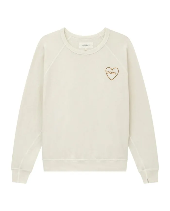 Tops Women039s The Great The Mom Embroidered College Sweatshirt Washed White With Spice
