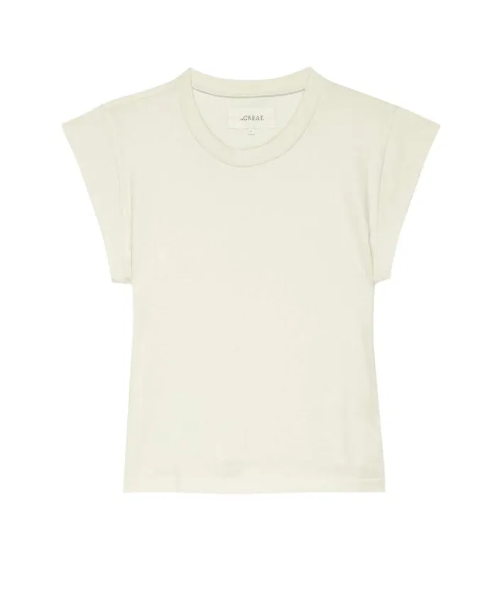 Tops Women039s The Great The Peak Shoulder Tee Washed White