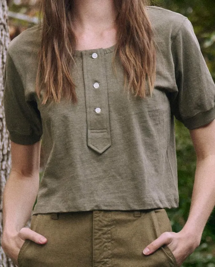 Tops Women039s The Great The Scoop Henley Faded Army