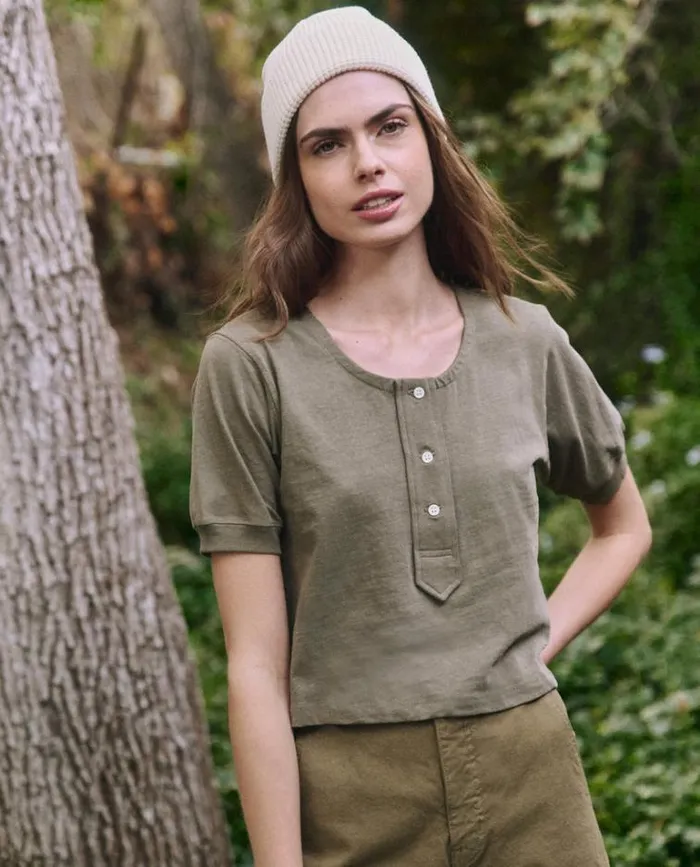 Tops Women039s The Great The Scoop Henley Faded Army