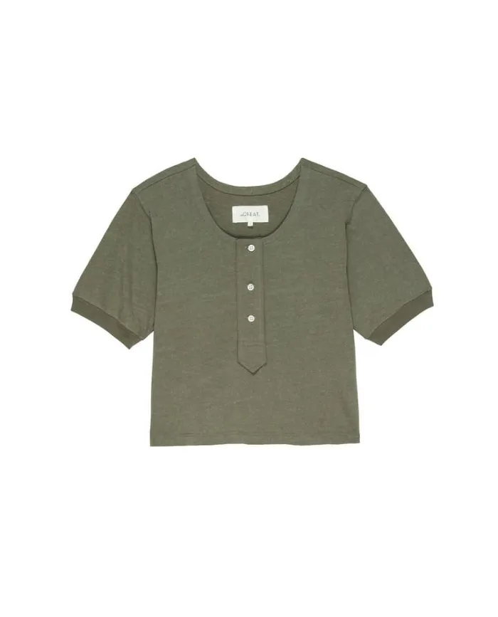 Tops Women039s The Great The Scoop Henley Faded Army