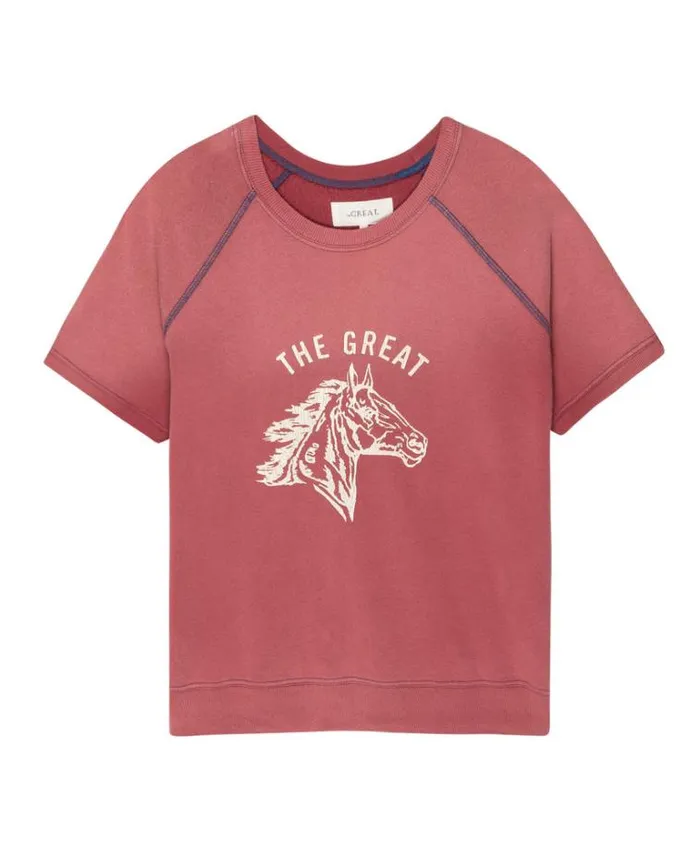 Tops Women039s The Great The Short Sleeve Sweatshirt Double Washed Red With Bronco Graphic