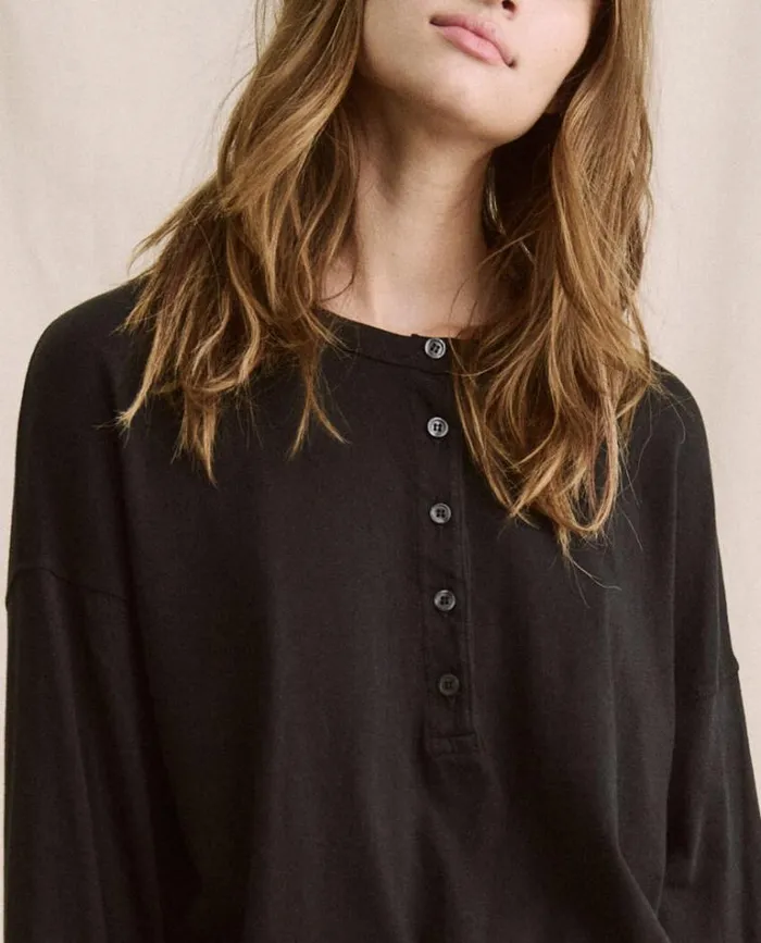 Tops Women039s The Great The Shrunken Henley Almost Black