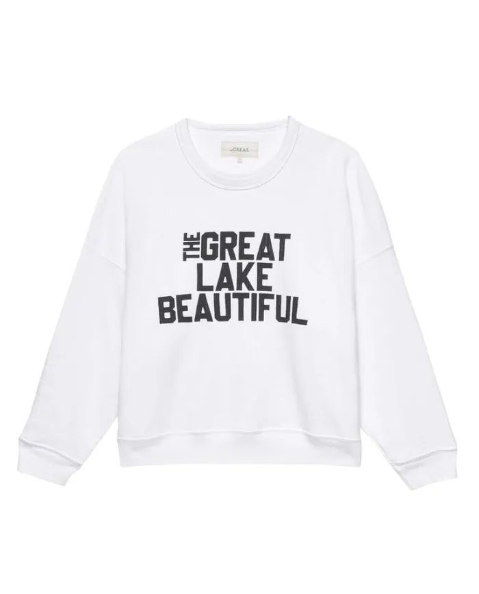 Tops Women039s The Great The Teammate Sweatshirt True White With The Great Lake Beautiful Graphic