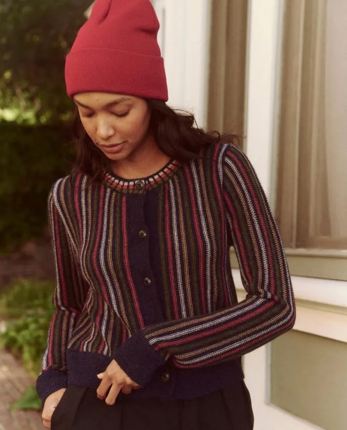 Tops Women039s The Great The Tiny Cardigan Navy Ticking Stripe