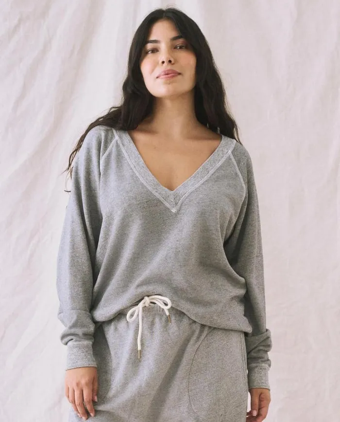 Tops Women039s The Great The VNeck Sweatshirt Varsity Grey