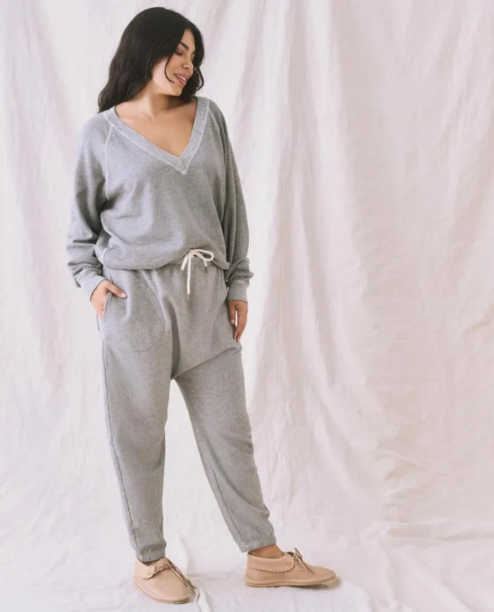Tops Women039s The Great The VNeck Sweatshirt Varsity Grey