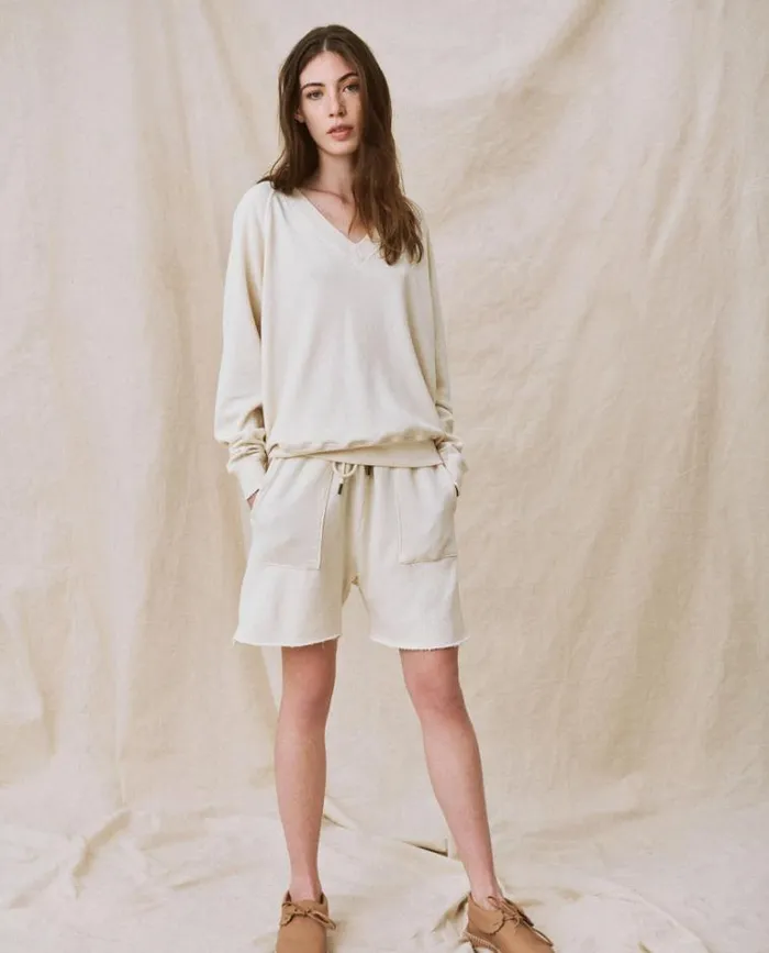 Tops Women039s The Great The VNeck Sweatshirt Washed White
