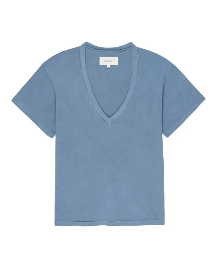 Tops Women039s The Great The VNeck Tee Vintage Cornflower