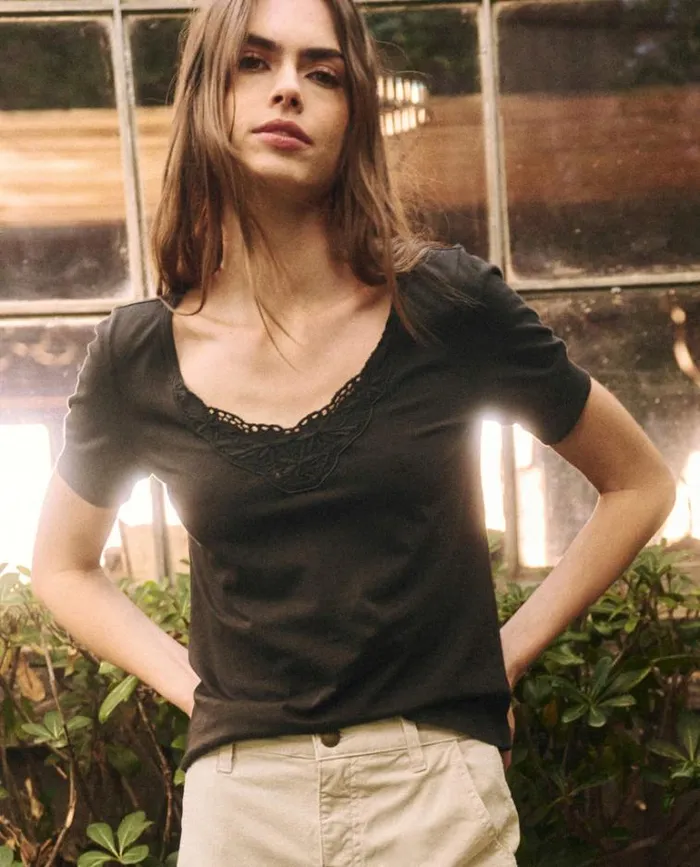 Tops Women039s The Great The Victorian Lace Tee Almost Black