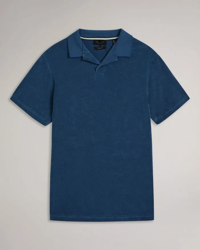 Towelling Revere Collar Polo Shirt Dark Blue Men Ted Baker Clothing