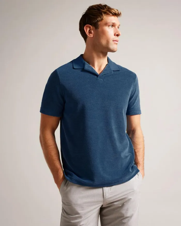Towelling Revere Collar Polo Shirt Dark Blue Men Ted Baker Clothing Towelling Revere Collar Polo Shirt Dark Blue Men Ted Baker Clothing