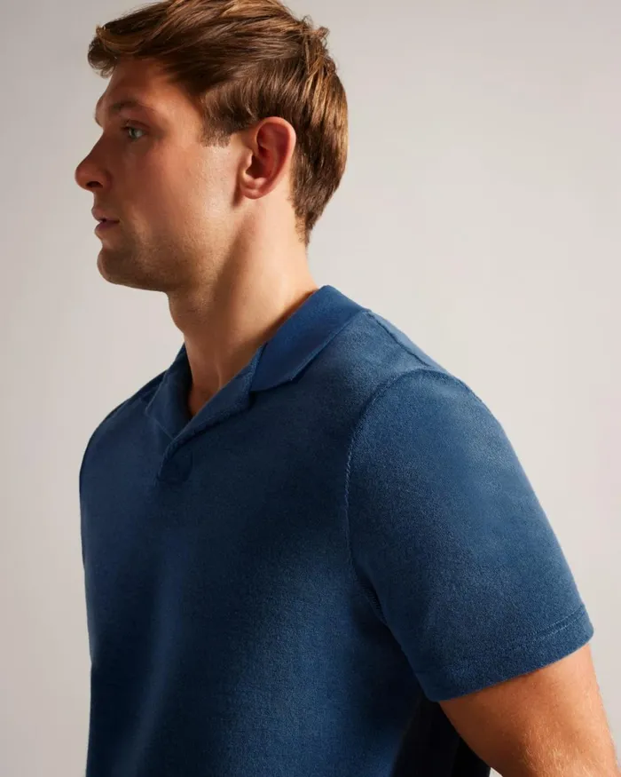 Towelling Revere Collar Polo Shirt Dark Blue Men Ted Baker Clothing Towelling Revere Collar Polo Shirt Dark Blue Men Ted Baker Clothing
