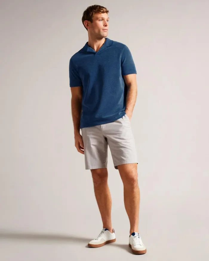 Towelling Revere Collar Polo Shirt Dark Blue Men Ted Baker Clothing Towelling Revere Collar Polo Shirt Dark Blue Men Ted Baker Clothing