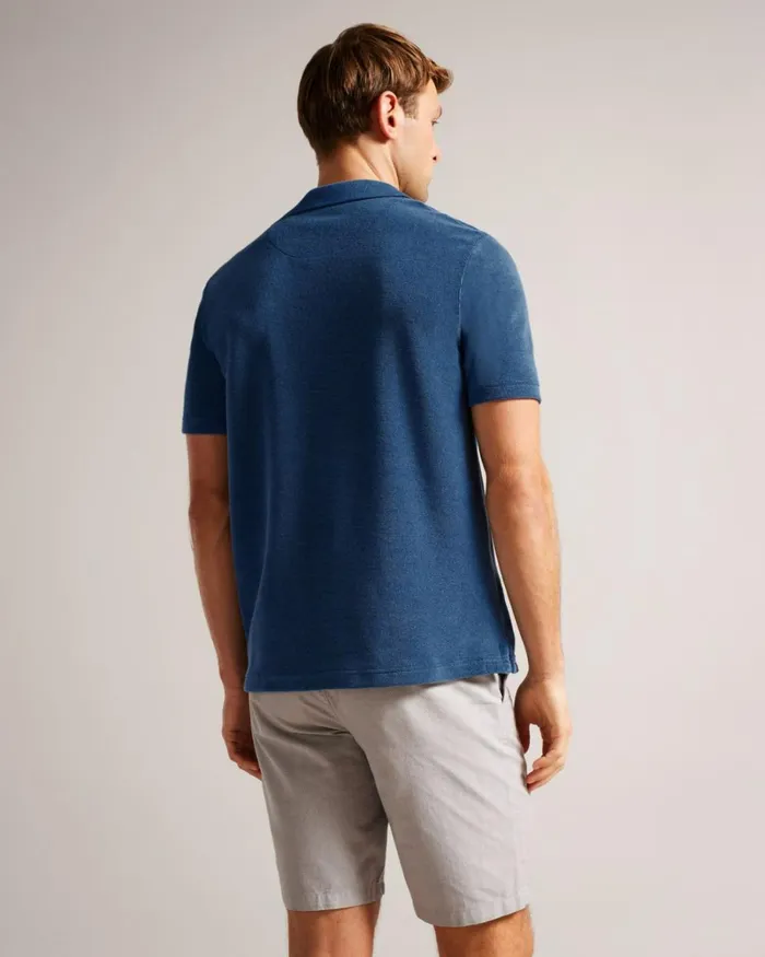 Towelling Revere Collar Polo Shirt Dark Blue Men Ted Baker Clothing Towelling Revere Collar Polo Shirt Dark Blue Men Ted Baker Clothing